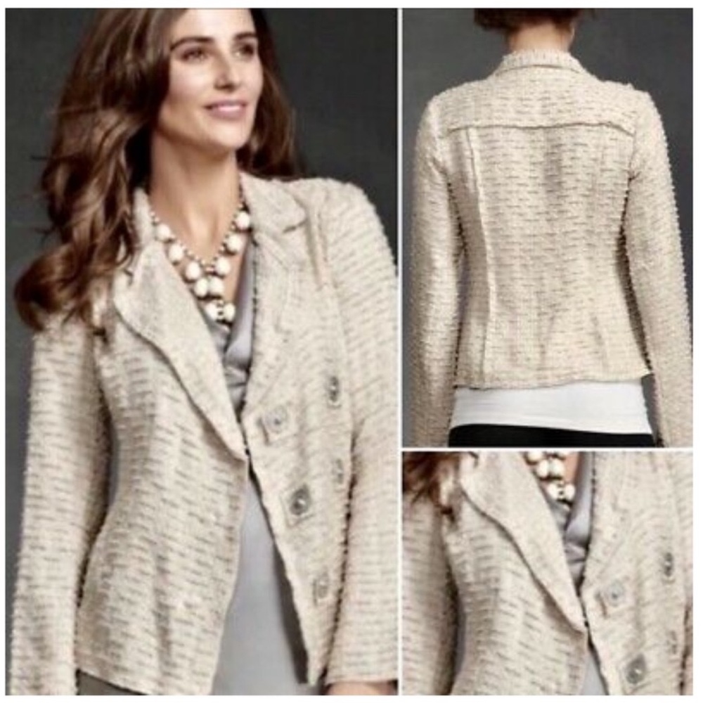 CAbi #985 XS Wheat Chenille Tweed Knit Blazer